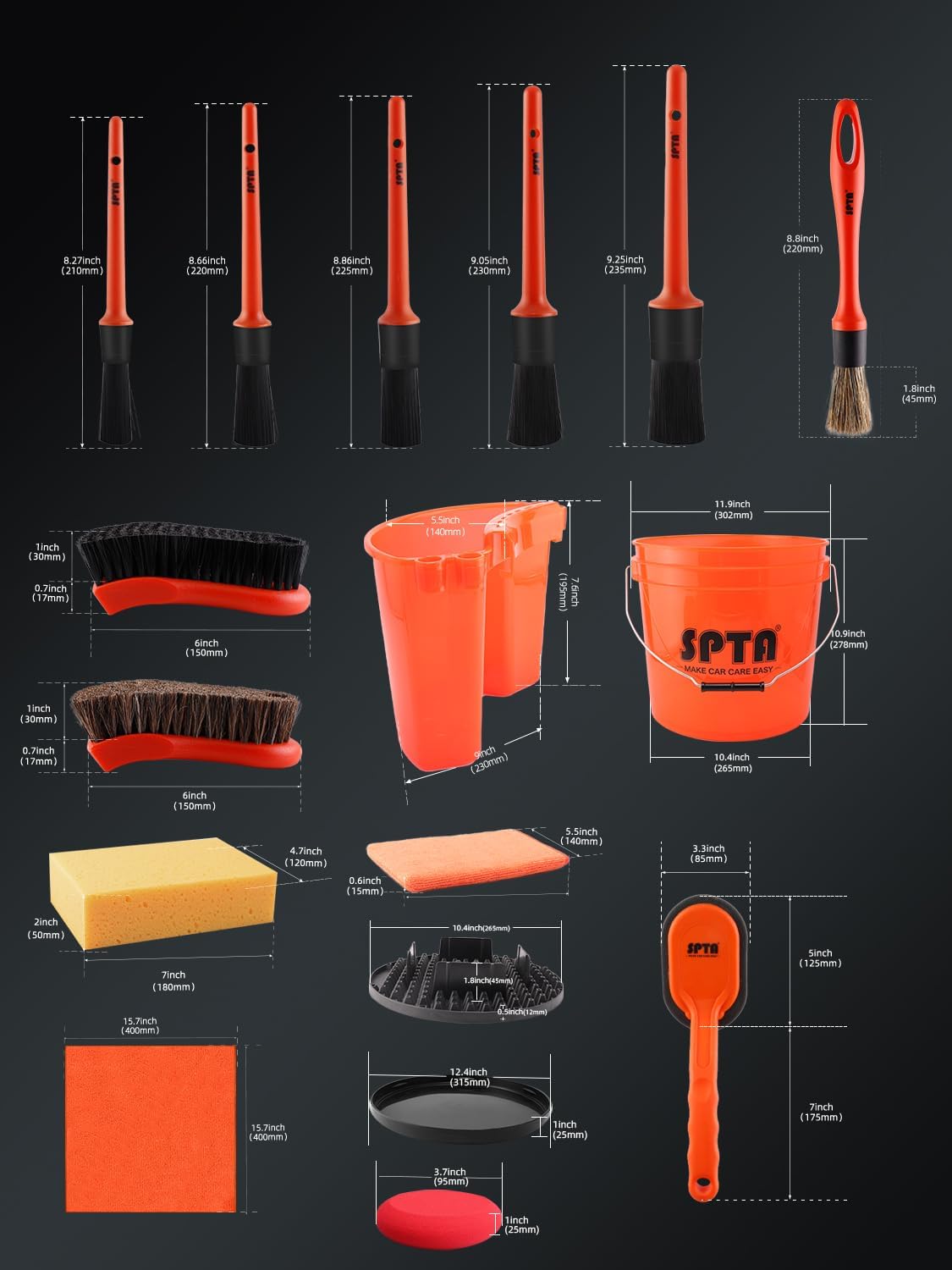SPTA 31Pcs Car Wash 15L Bucket - Detailing Brush Set recension och pris